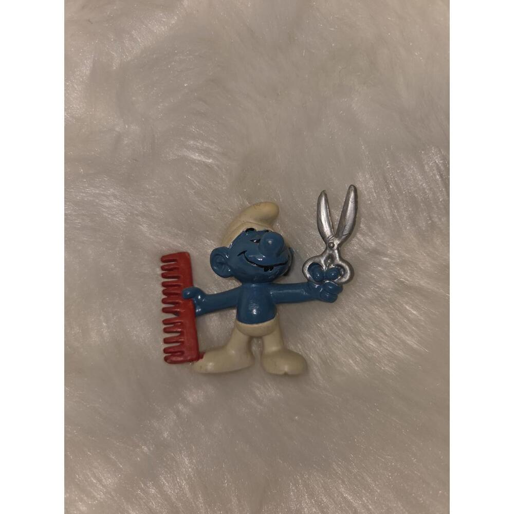 Vintage Hairdresser Smurf Figurine with Scissors and Comb